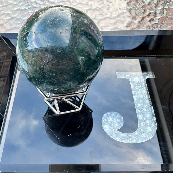 Green Moss Agate Natural Crystal Sphere - Picture 3 of 4